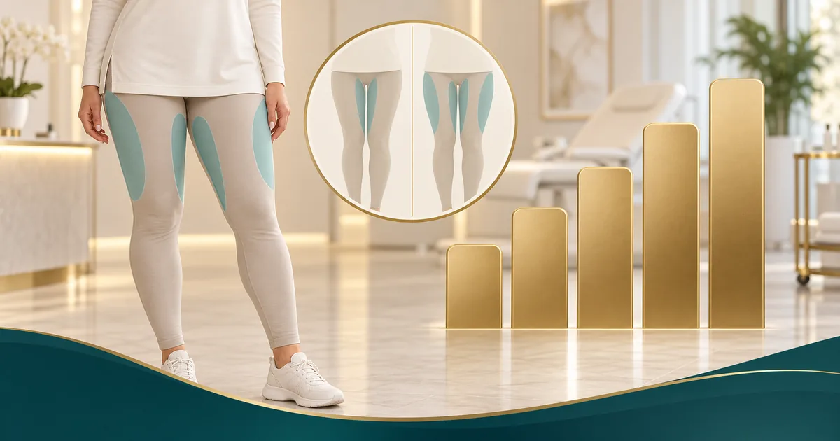 Visual comparing thigh liposuction treatment scope and cost variation