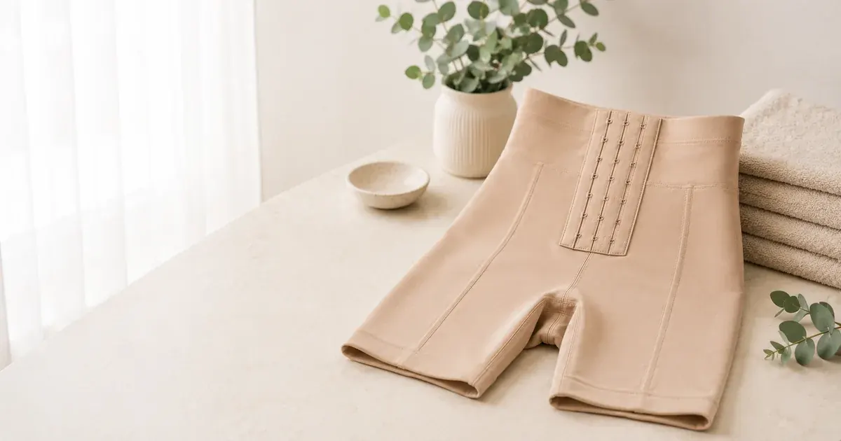 Post-liposuction compression garment worn around the abdomen and waist to support healing and skin retraction