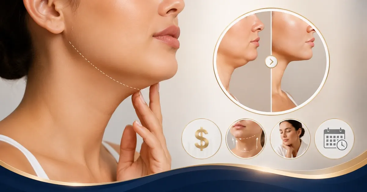 Diagram illustrating the submental liposuction treatment zone beneath the chin and along the jawline