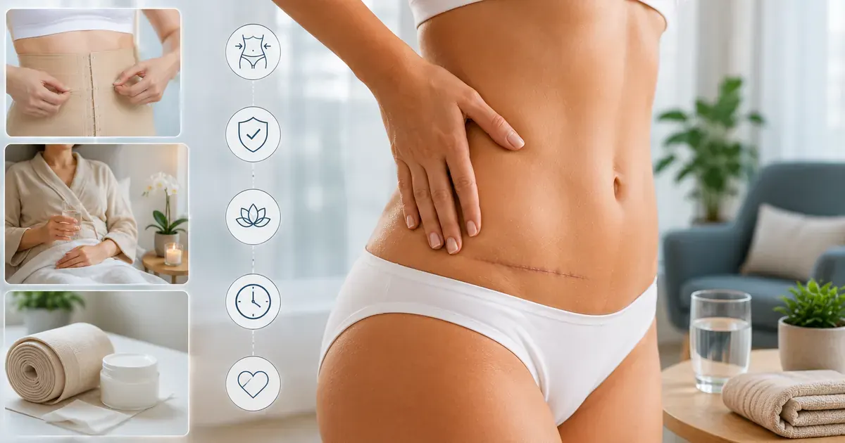 Diagram illustrating the stages of fibrosis after liposuction from early inflammatory response to resolution