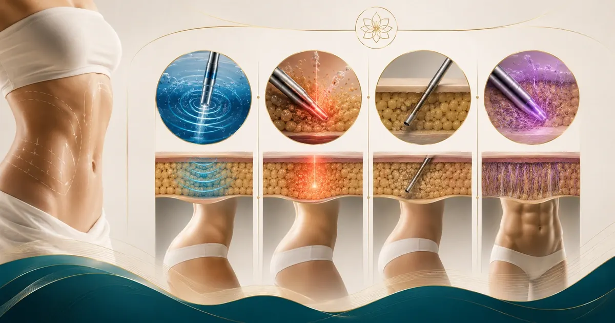 Infographic comparing the mechanisms of different liposuction techniques side by side