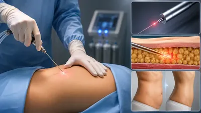 Laser liposuction - laser fibre under the skin liquefying fat before suction