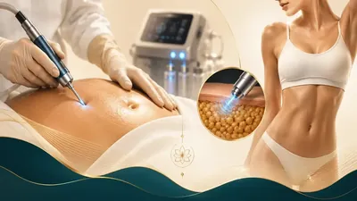 VASER liposuction - ultrasound probe emulsifying fat while sparing connective tissue