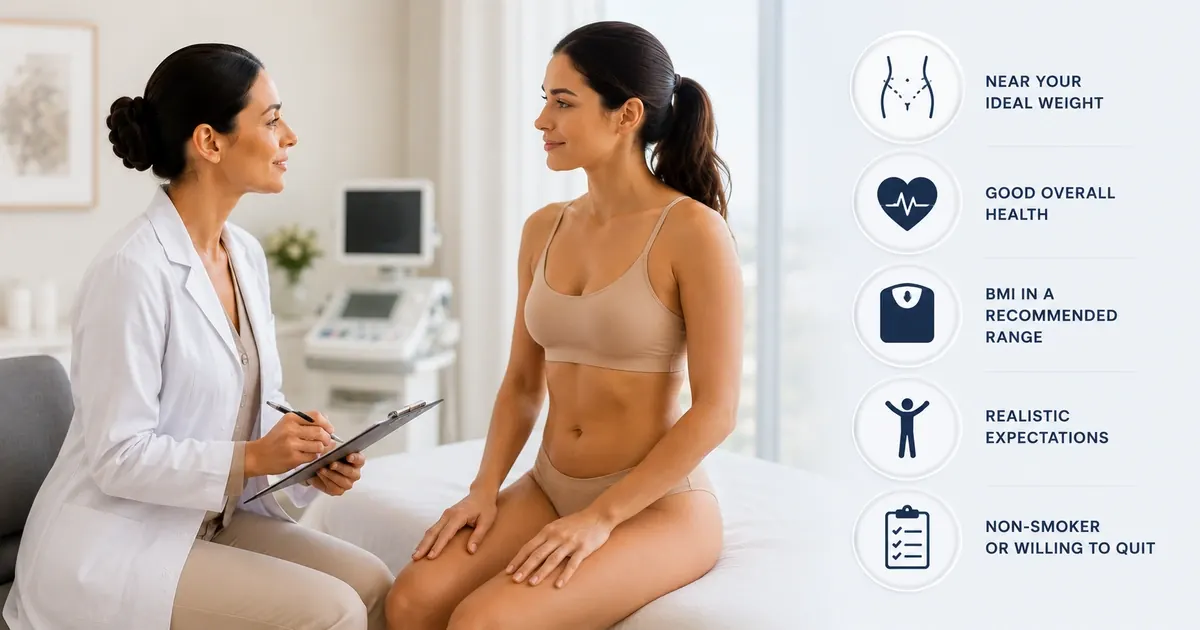 Liposuction candidacy assessment criteria - BMI, skin elasticity, health status and realistic expectations